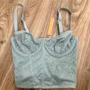 SKIMS ULTRA FINE LACE CORSET | DENIM SMALL